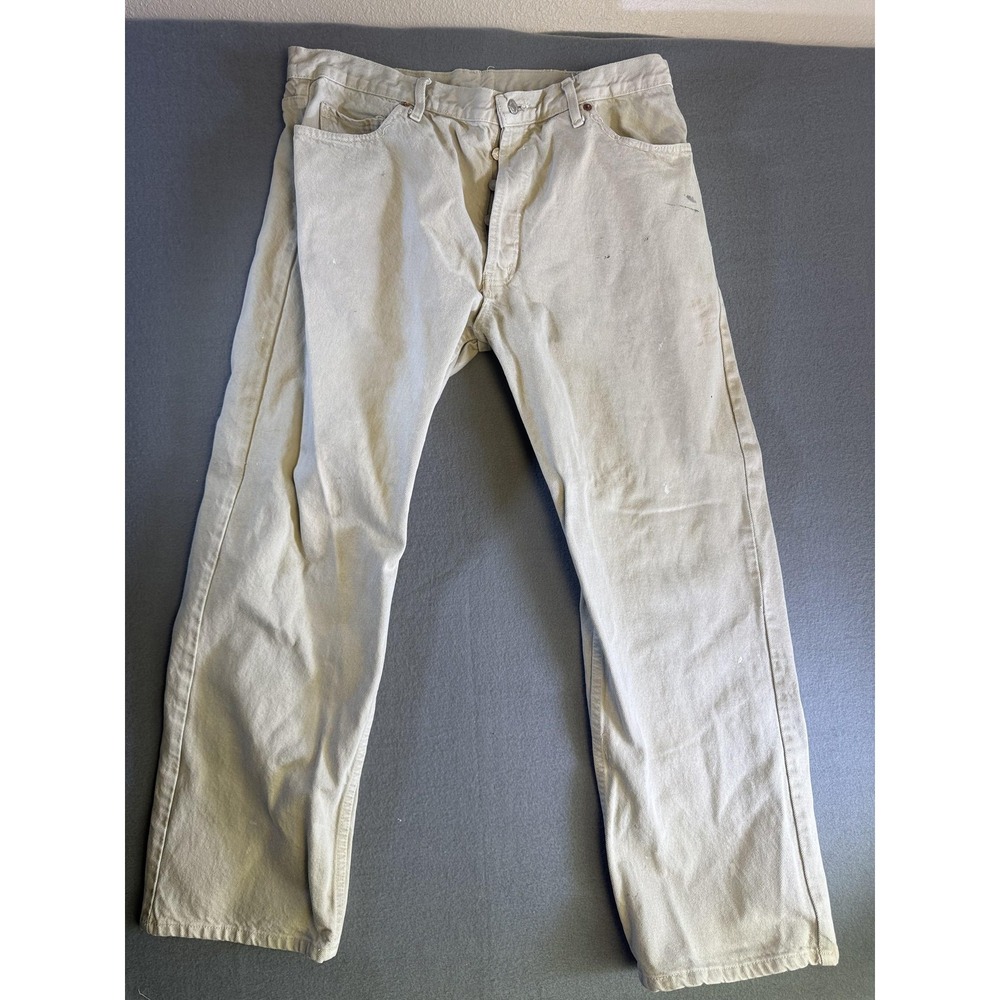 VTG Levi's 501 Jeans Mens 38x30 Beige Straight Denim Distressed Made In‎ USA